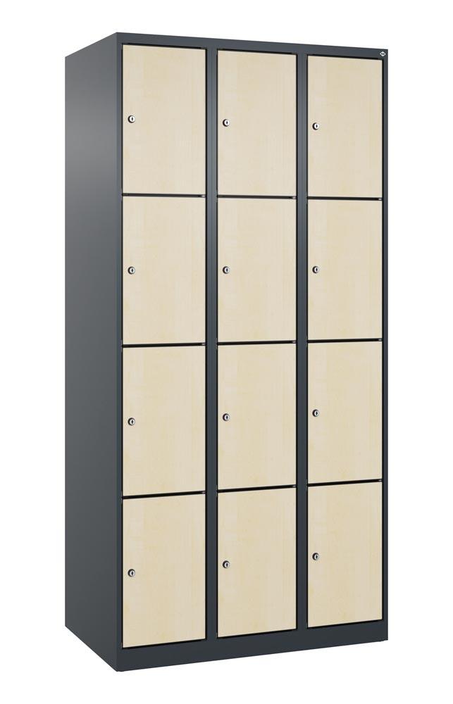 Fächerschrank mit MDF Türen, Breite 90 cm, Höhe 185 cm, Tiefe 50 cm, 12 Fächer
