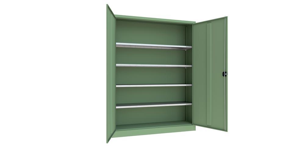 Flügeltürenschrank - Vollblechtüren - 1.950x1.500x400 mm (HxBxT) - 4 Einlegeböden verzinkt - Zylinderschloss - resedagrün