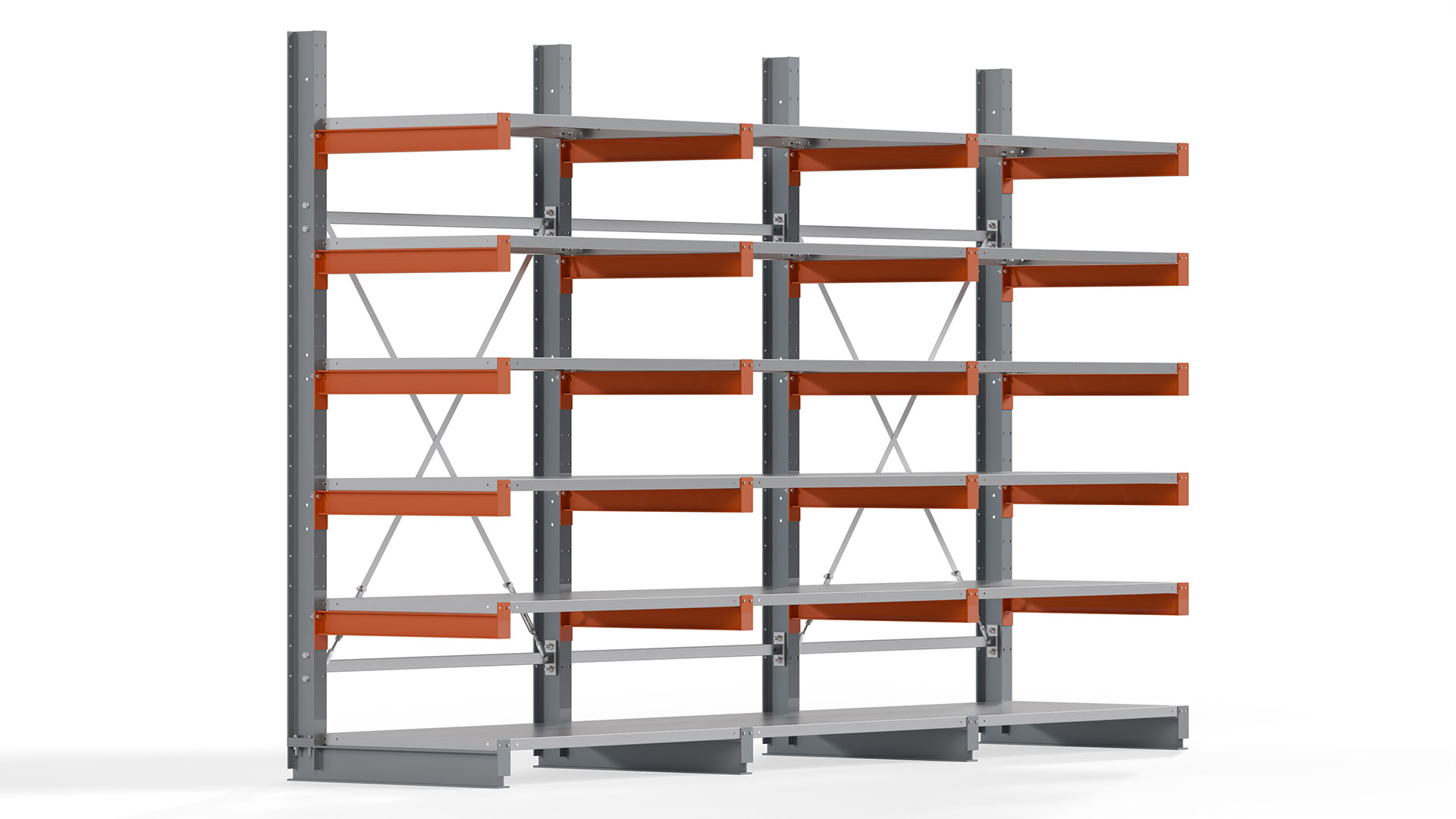 Kragarmregal KARL basic - lackiert - Breite: 384 cm - Höhe: 250 cm - Tiefe: 80 cm - Traglast je Kragarm: 550 kg - einseitig