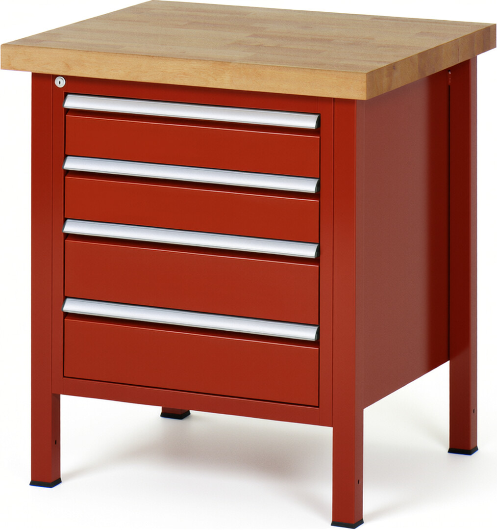 RAU Werkbank rot - Breite 75 cm - Tiefe 70 cm - Höhe 104 cm - Buche-Massiv Arbeitsplatte 40 mm