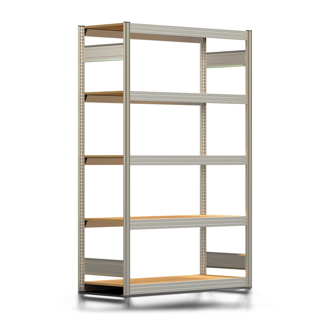 Fachbodenregal BERT - Breite: 128,5 cm - Tiefe: 50 cm - Höhe: 200 cm - 5 Böden - Grundregal