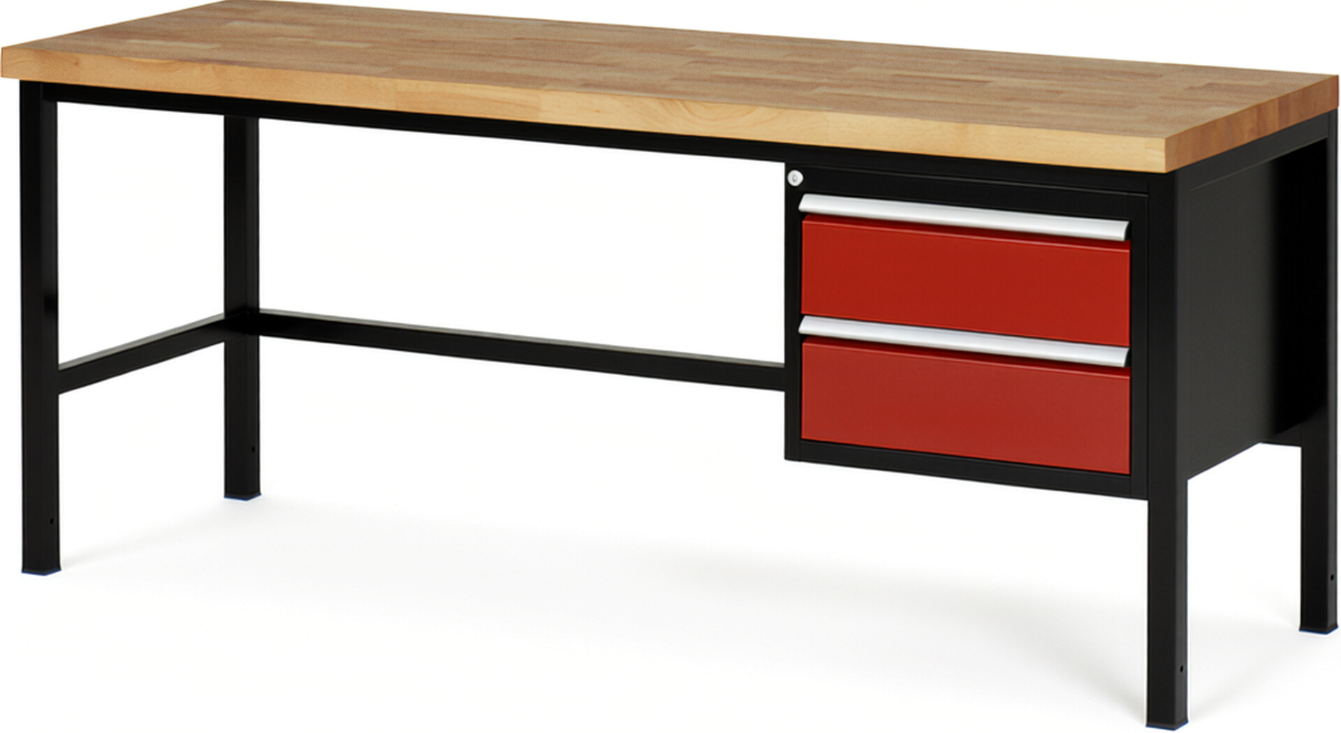 RAU Werkbank schwarz - rot - Breite 200 cm - Tiefe 70 cm - Höhe 104 cm - Buche-Massiv Arbeitsplatte 40 mm