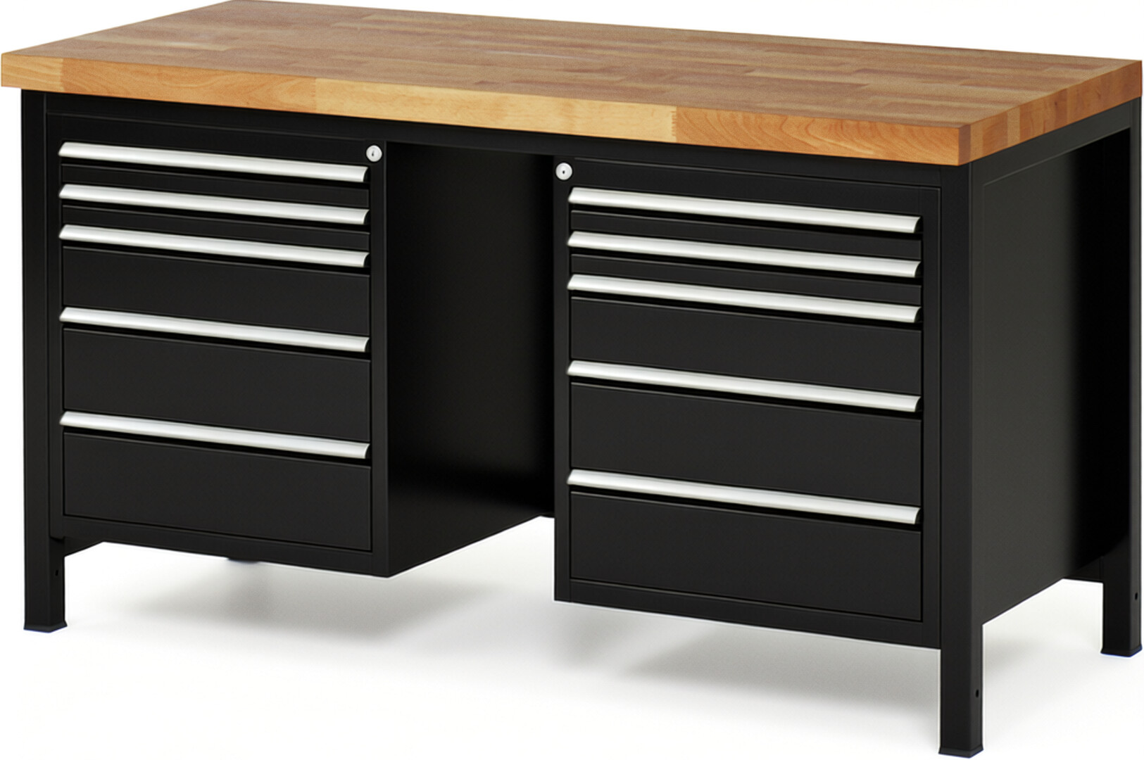 RAU Werkbank schwarz - Breite 150 cm - Tiefe 70 cm - Höhe 84 cm - Buche-Massiv Arbeitsplatte 40 mm