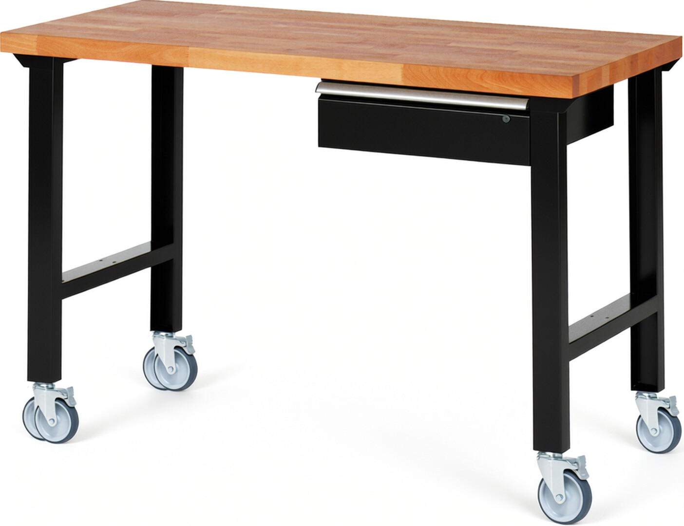 RAU Werkbank schwarz - Breite 150 cm - Tiefe 70 cm - Höhe 100 cm - Buche-Massiv Arbeitsplatte 40 mm