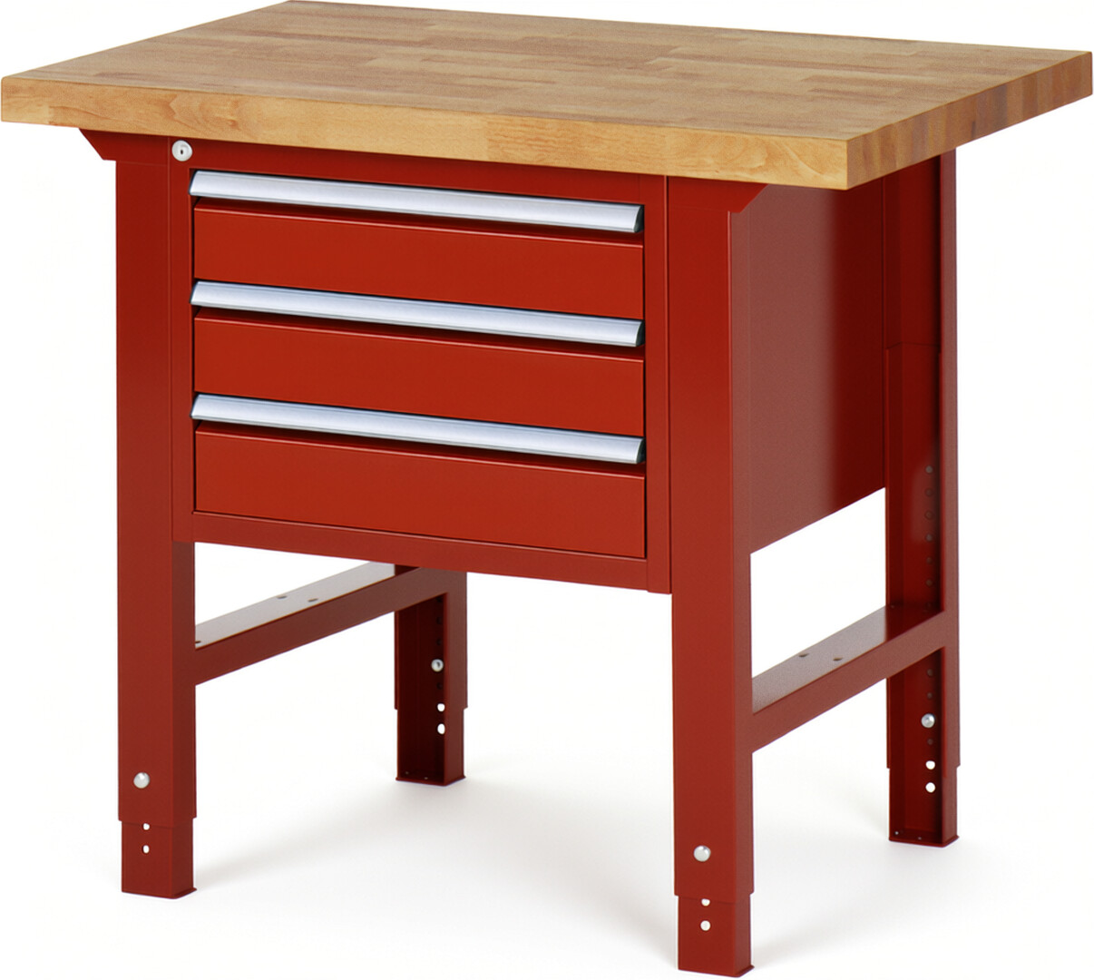 RAU Werkbank rot - Breite 100 cm - Tiefe 70 cm - Höhe 114 cm - Buche-Massiv Arbeitsplatte 40 mm