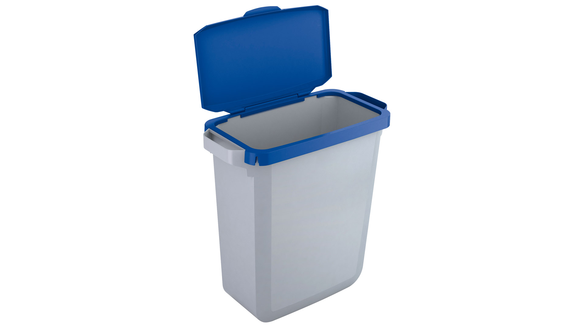 Wertstoffsammler inkl. blauem Klappdeckel, Kunststoff, Volumen 60 Liter, 2 Griffe, BxTxH 590x282x645 mm, Farbe  grau