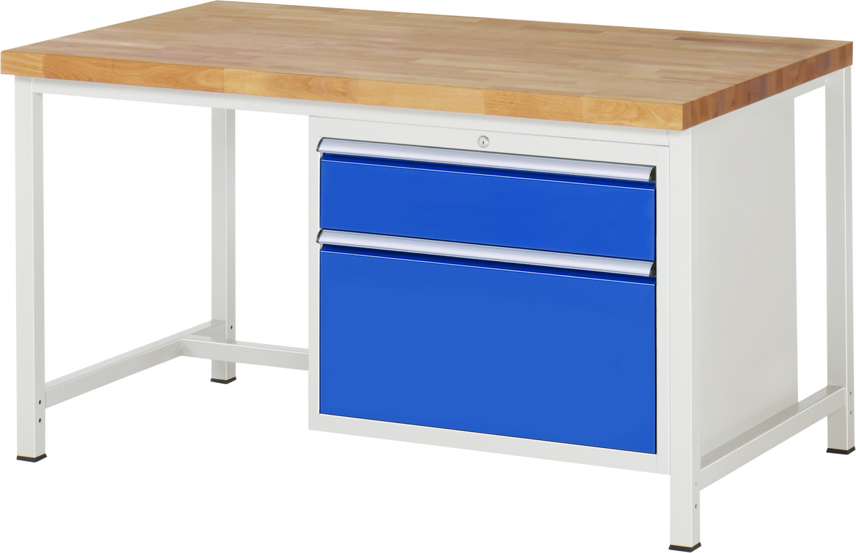 Werkbank Modell 8256,  BxTxH 1500x900x840 mm,  Buche-Massiv Arbeitsplatte 40 mm,  2 Schubladen mit  Vollauszug 100 % und  SoftClosing