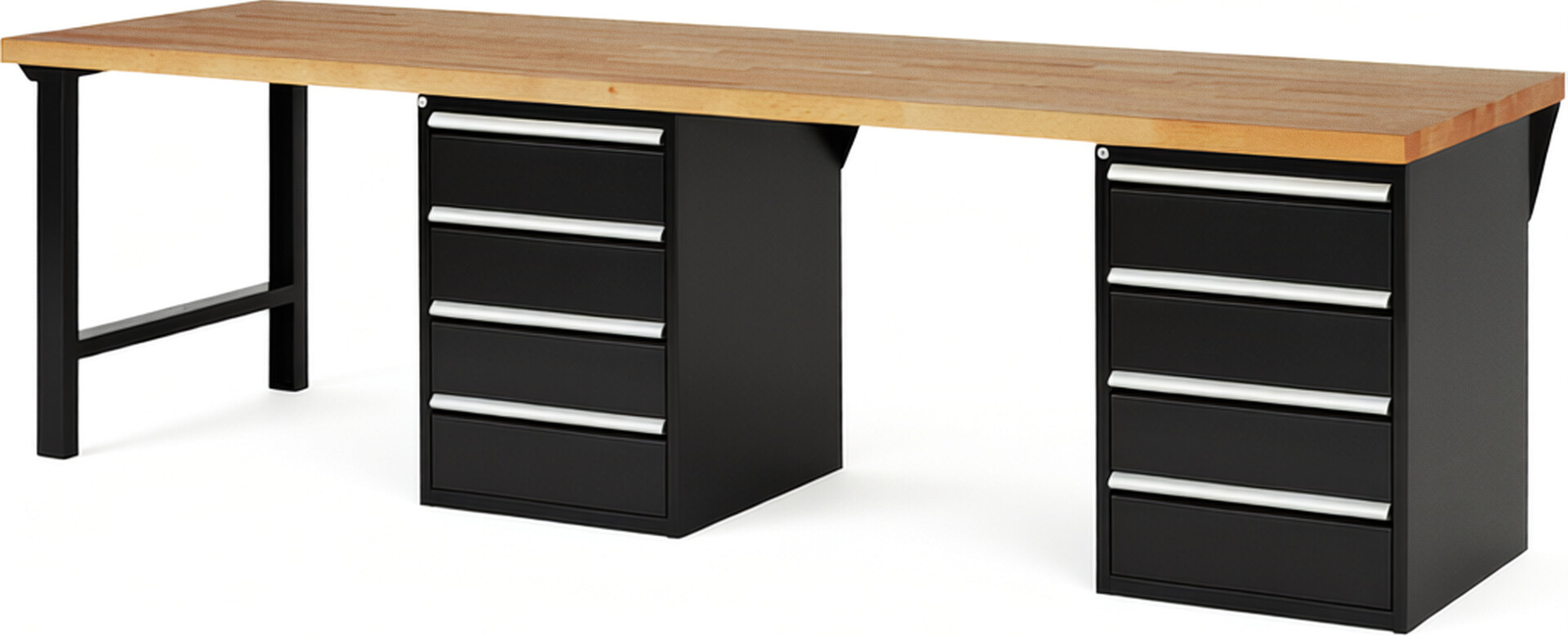 RAU Werkbank schwarz - Breite 300 cm - Tiefe 90 cm - Höhe 84 cm - Buche-Massiv Arbeitsplatte 40 mm