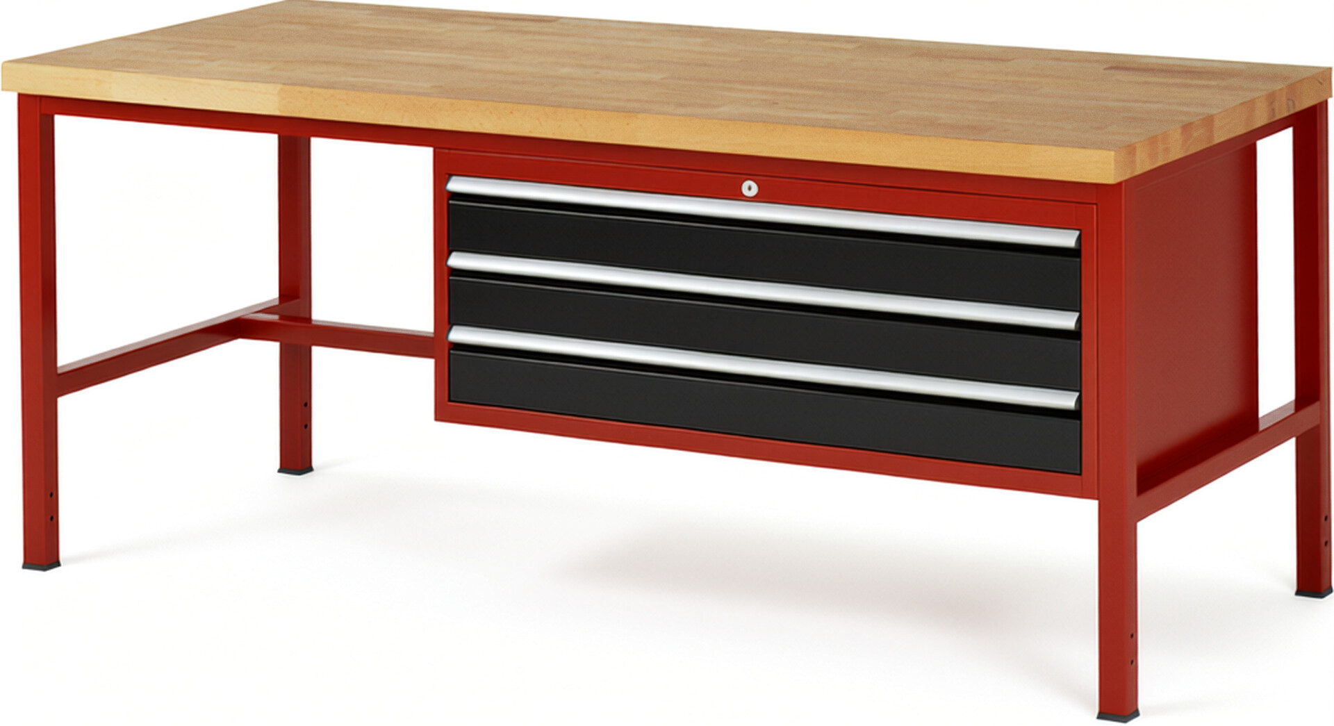 RAU Werkbank rot - schwarz - Breite 200 cm - Tiefe 90 cm - Höhe 84 cm - Buche-Massiv Arbeitsplatte 40 mm