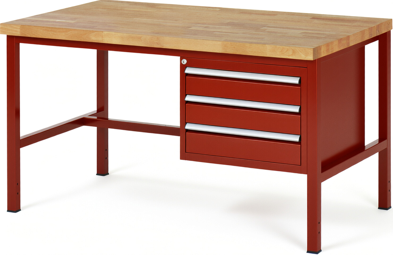 RAU Werkbank rot - Breite 150 cm - Tiefe 90 cm - Höhe 104 cm - Buche-Massiv Arbeitsplatte 40 mm