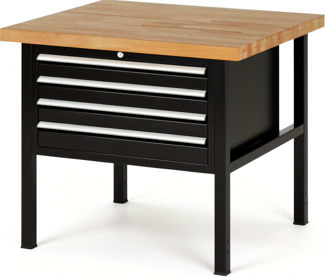 RAU Werkbank schwarz - Breite 100 cm - Tiefe 90 cm - Höhe 104 cm - Buche-Massiv Arbeitsplatte 40 mm