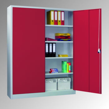 Flügeltürenschrank - Vollblechtüren - 1.950x1.500x400 mm (HxBxT) - 4 Einlegeböden verzinkt - Zylinderschloss - lichtgrau