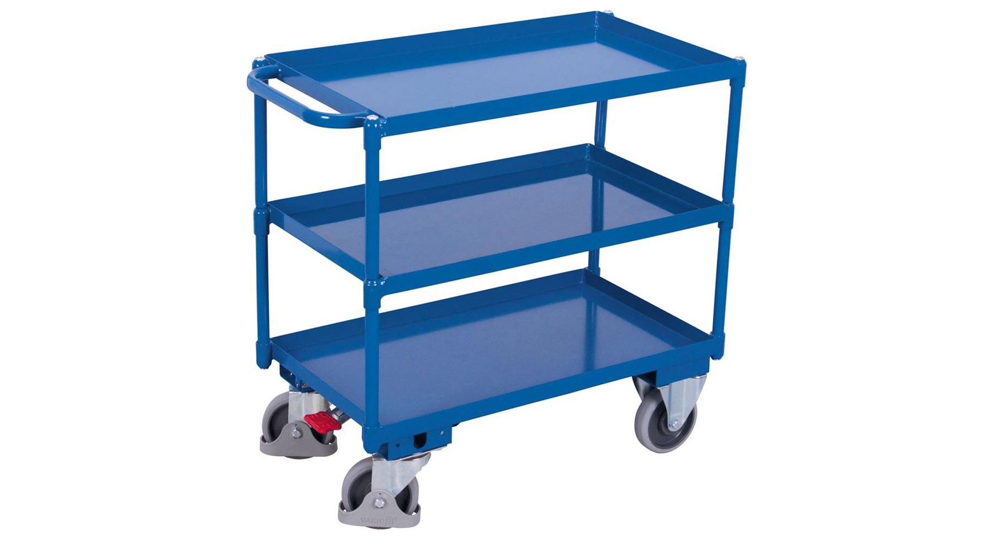 Tischwagen mit Stahlwanne - 3 Etagen - Traglast 400 kg - 495 x 845 mm (BxT) - Griff waagerecht - enzianblau