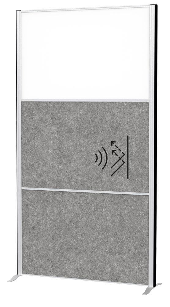Akustik-Stellwand, BxTxH 1000x44x1800 mm, 2x Textil, dunkelgrau, 1x Whiteboard
