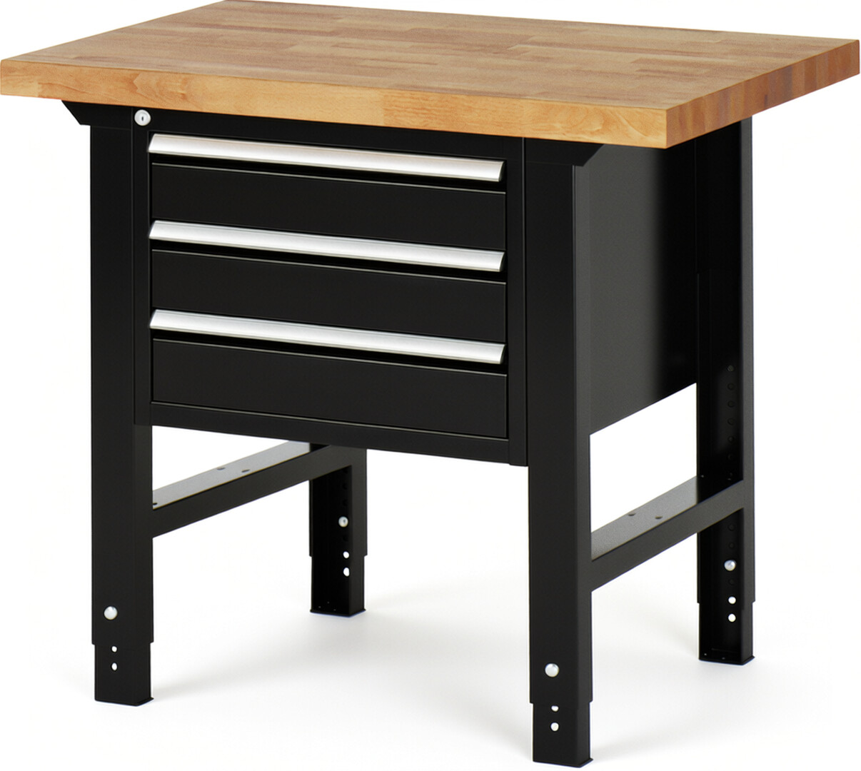 RAU Werkbank schwarz - Breite 100 cm - Tiefe 70 cm - Höhe 114 cm - Buche-Massiv Arbeitsplatte 40 mm