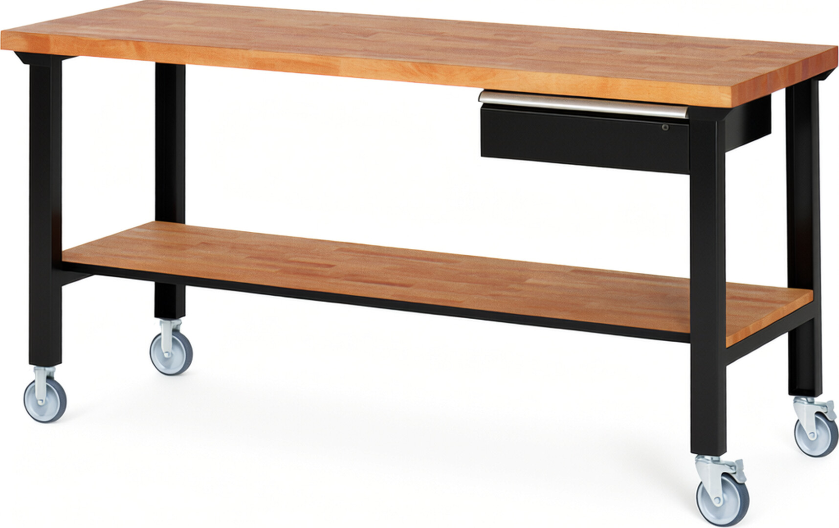 RAU Werkbank schwarz - Breite 200 cm - Tiefe 70 cm - Höhe 100 cm - Buche-Massiv Arbeitsplatte 40 mm