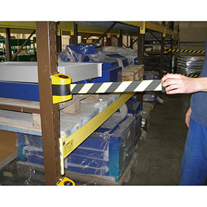 Magnetische Wandkassette mit Rollgurt und magnetischem Gurtende, Gehäuse Kunststoff gelb, Gurt 4,60 m, Gurtfarbe gelb/schwarz