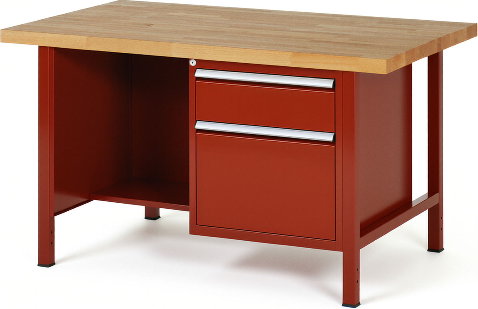 RAU Werkbank rot - Breite 150 cm - Tiefe 90 cm - Höhe 104 cm - Buche-Massiv Arbeitsplatte 40 mm