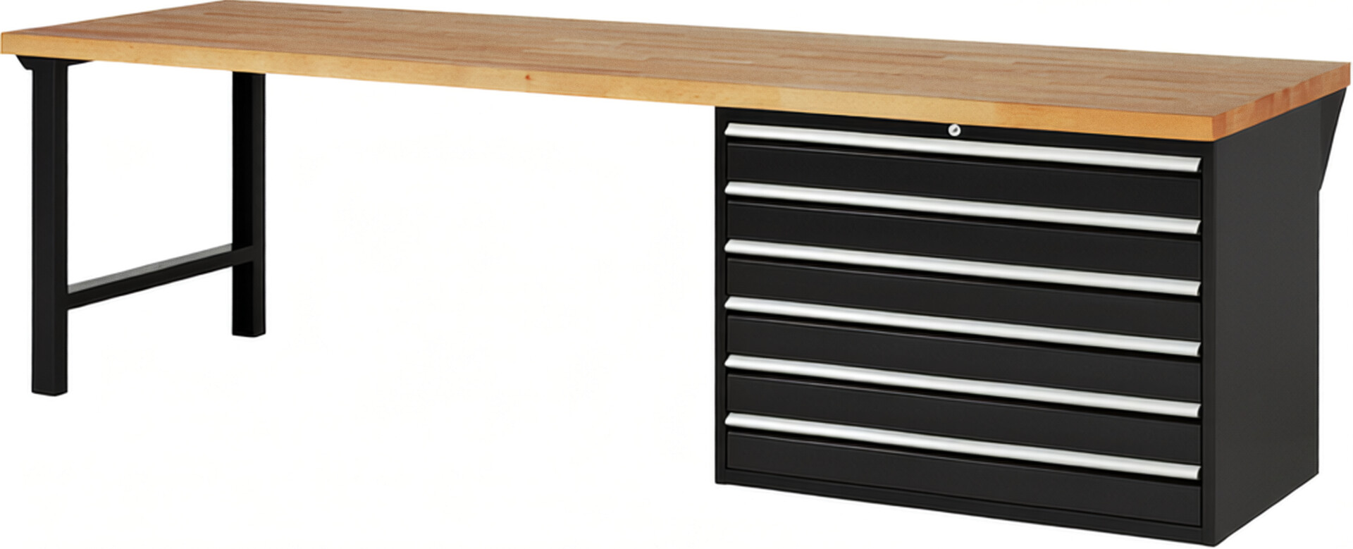 RAU Werkbank schwarz - Breite 300 cm - Tiefe 90 cm - Höhe 89 cm - Buche-Massiv Arbeitsplatte 40 mm