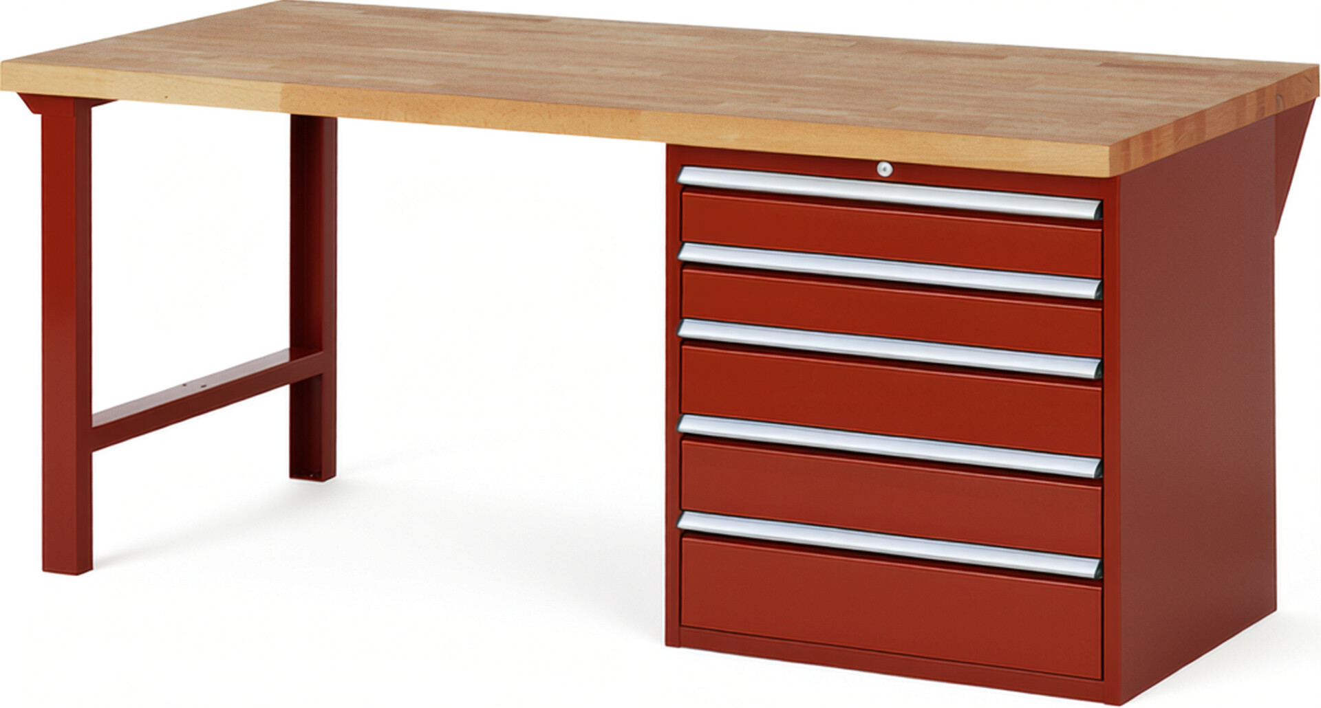 RAU Werkbank rot - Breite 200 cm - Tiefe 90 cm - Höhe 84 cm - Buche-Massiv Arbeitsplatte 40 mm