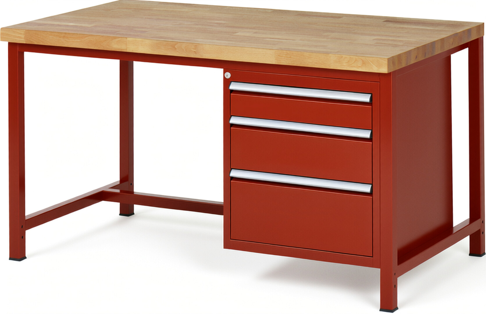 RAU Werkbank rot - Breite 150 cm - Tiefe 90 cm - Höhe 104 cm - Buche-Massiv Arbeitsplatte 40 mm