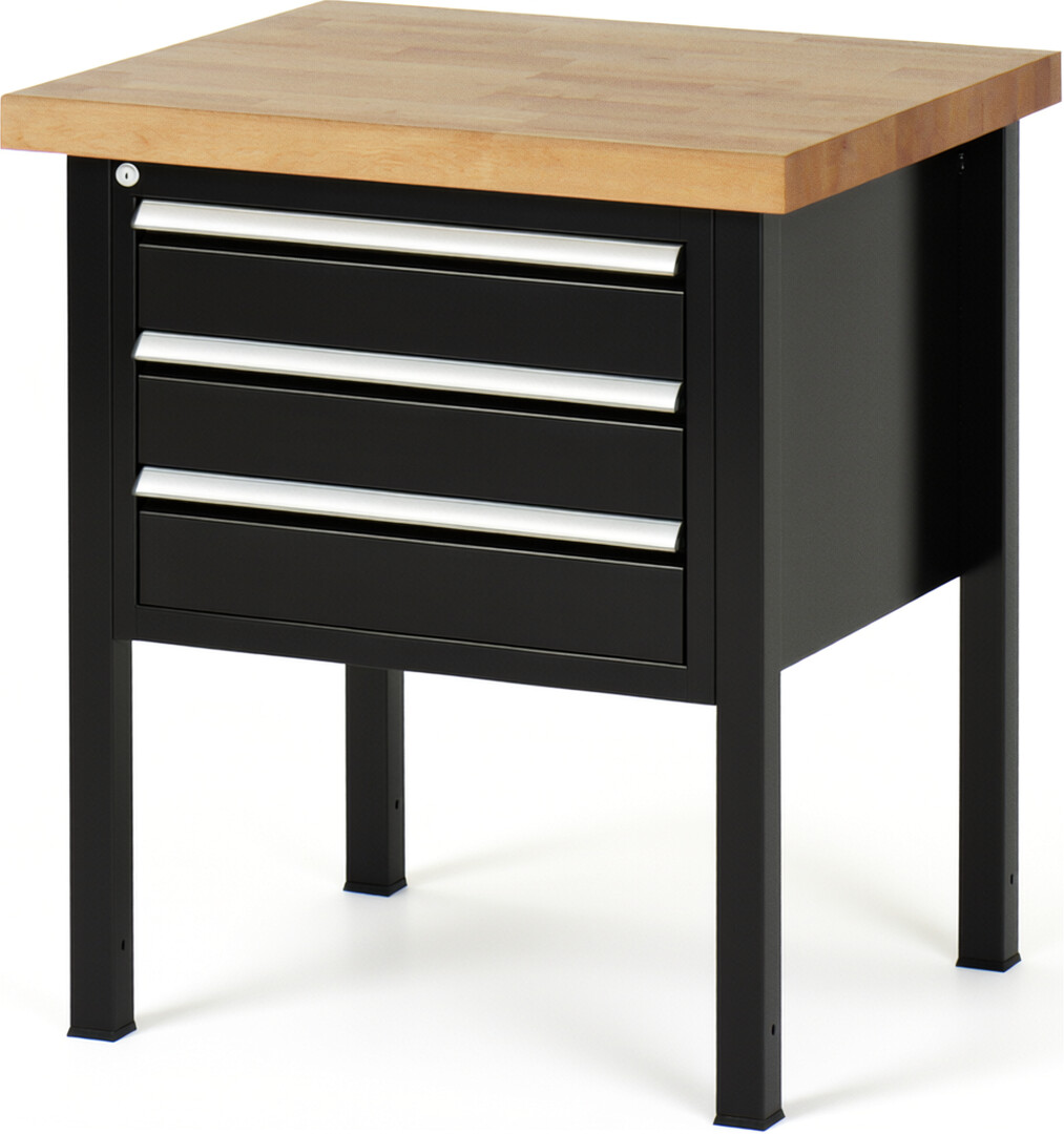 RAU Werkbank schwarz - Breite 75 cm - Tiefe 70 cm - Höhe 84 cm - Buche-Massiv Arbeitsplatte 40 mm