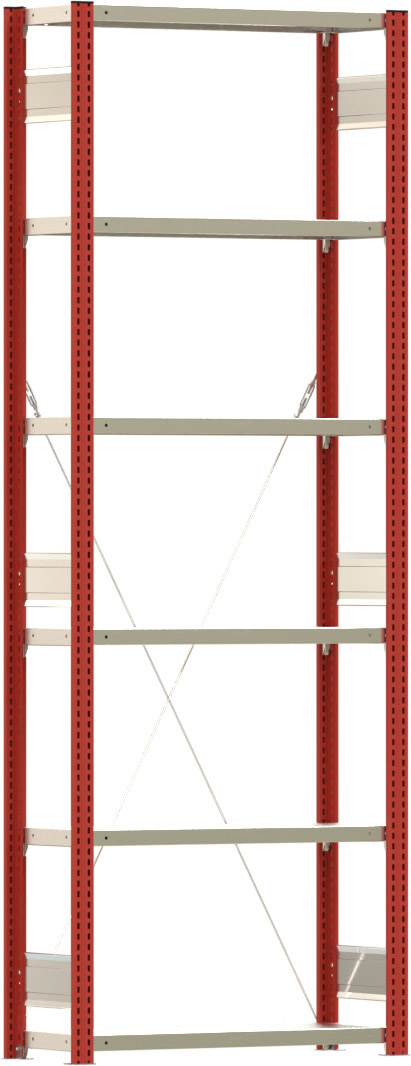 Fachbodenregal BERT - Breite: 87,5 cm - Tiefe: 30 cm - Höhe: 250 cm - 6 Böden - Grundregal