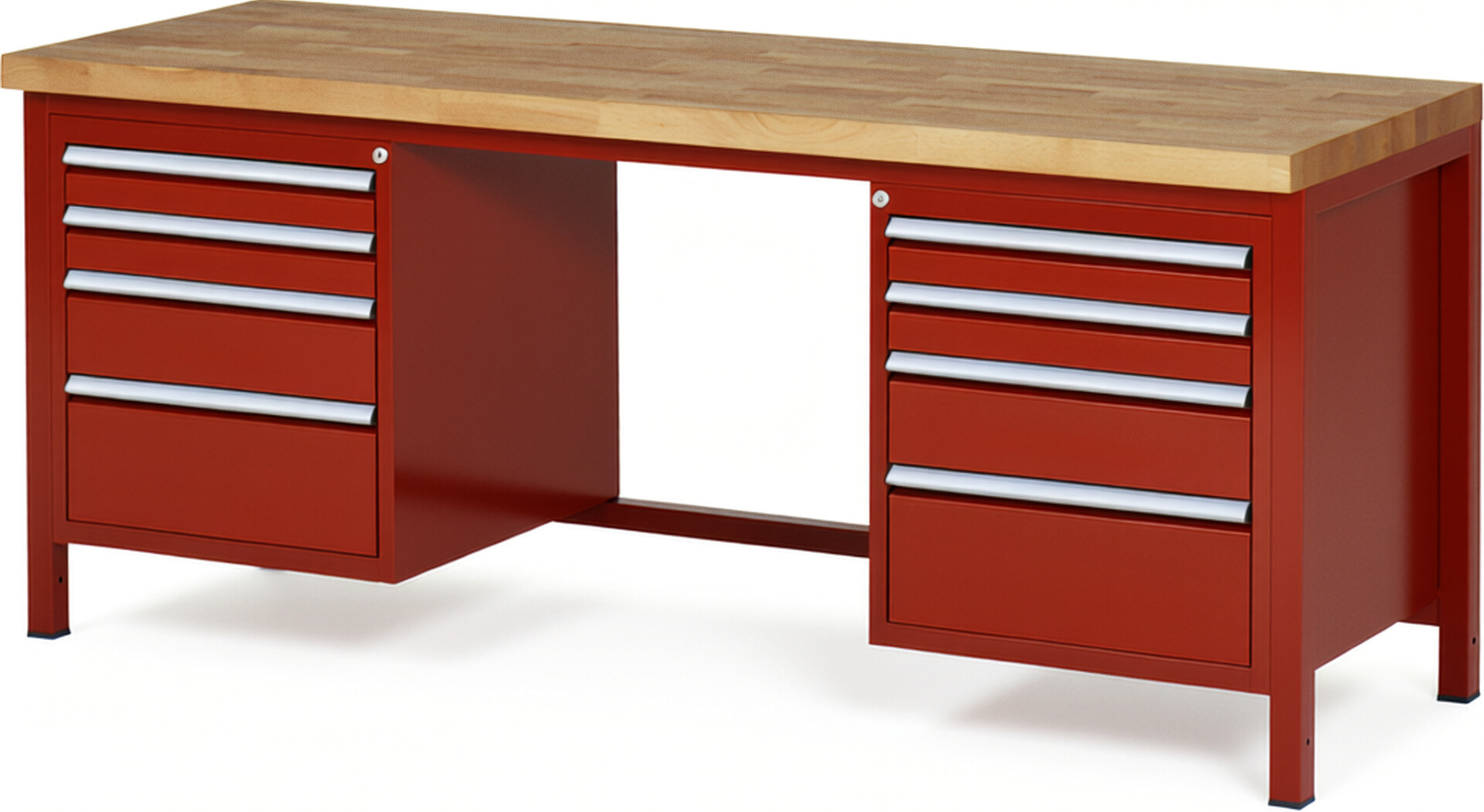 RAU Werkbank rot - Breite 200 cm - Tiefe 70 cm - Höhe 104 cm - Buche-Massiv Arbeitsplatte 40 mm