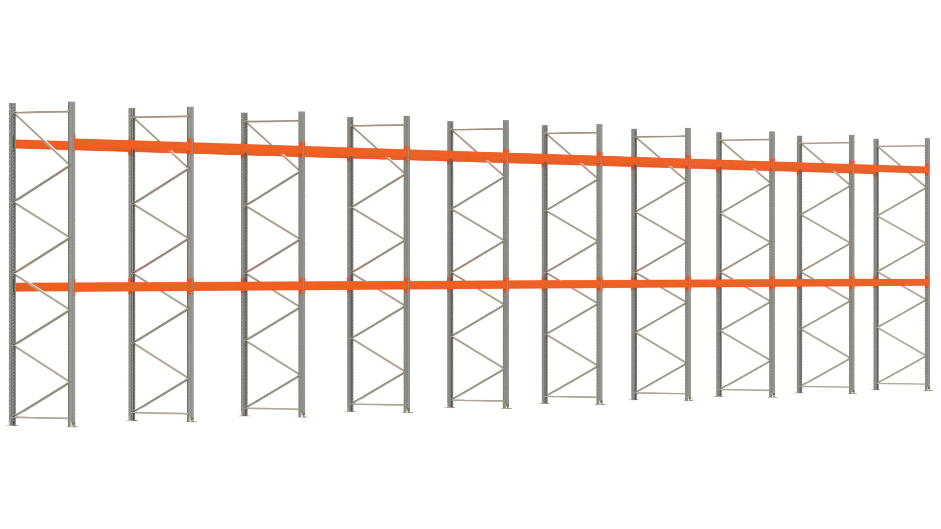 Palettenregal ARTUS - Breite 2515 cm - Höhe 450 cm - Tiefe 110 cm - 2 Träger-Ebenen - max. Fachlast 3000 kg - 81 Palettenstellplätze