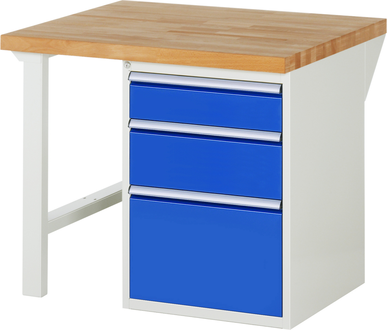 Werkbank Modell 7508 rot - schwarz, BxTxH 1000x900x840 mm,  Buche-Massiv Arbeitsplatte 40 mm,  3 Schubladen mit  Auszug 90 %