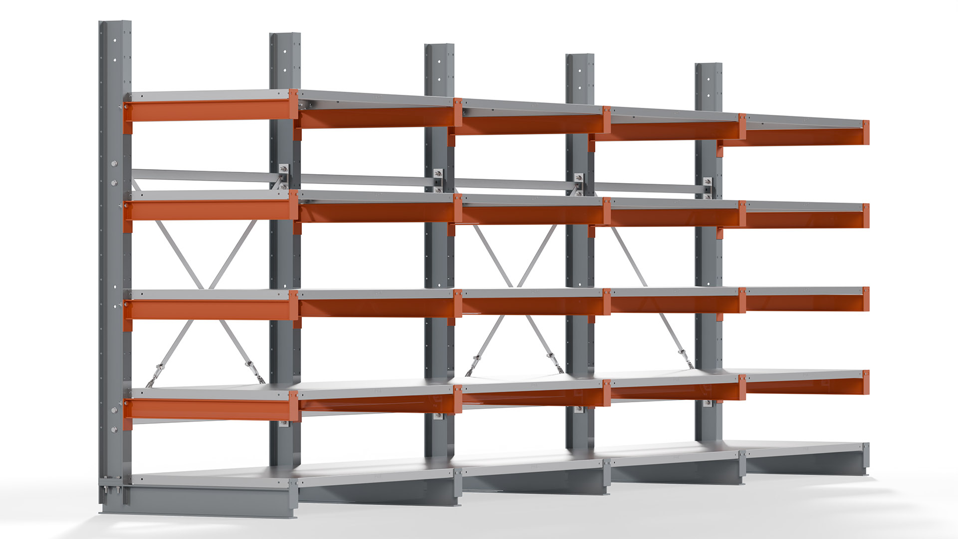 Kragarmregal KARL basic - lackiert - Breite: 512 cm - Höhe: 200 cm - Tiefe: 80 cm - Traglast je Kragarm: 550 kg - einseitig