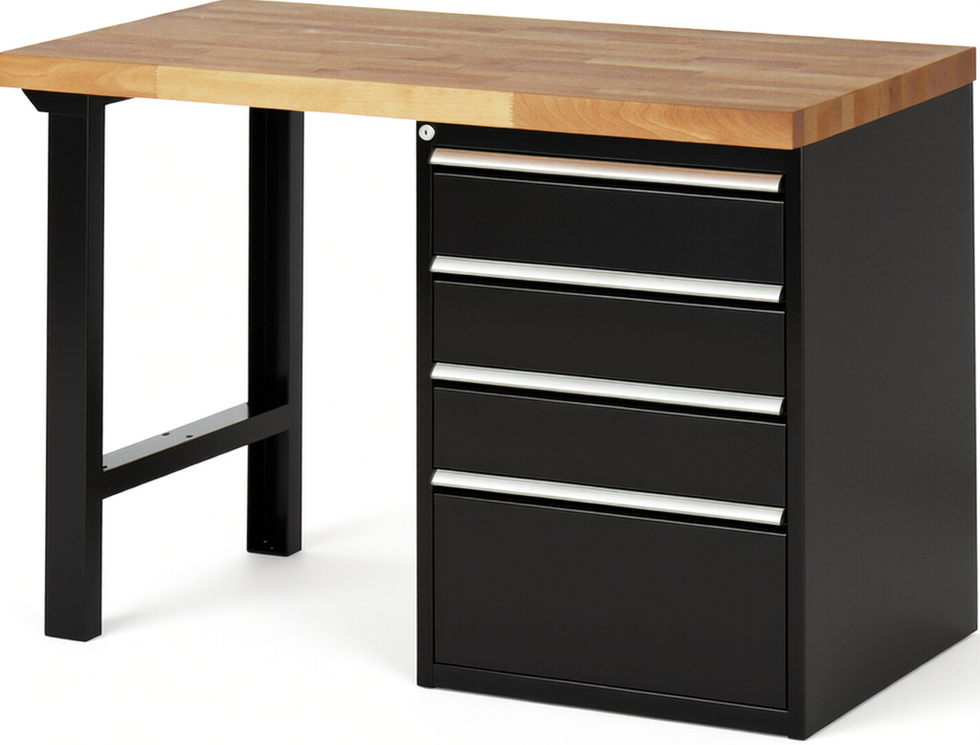 RAU Werkbank schwarz - Breite 125 cm - Tiefe 70 cm - Höhe 89 cm - Buche-Massiv Arbeitsplatte 40 mm