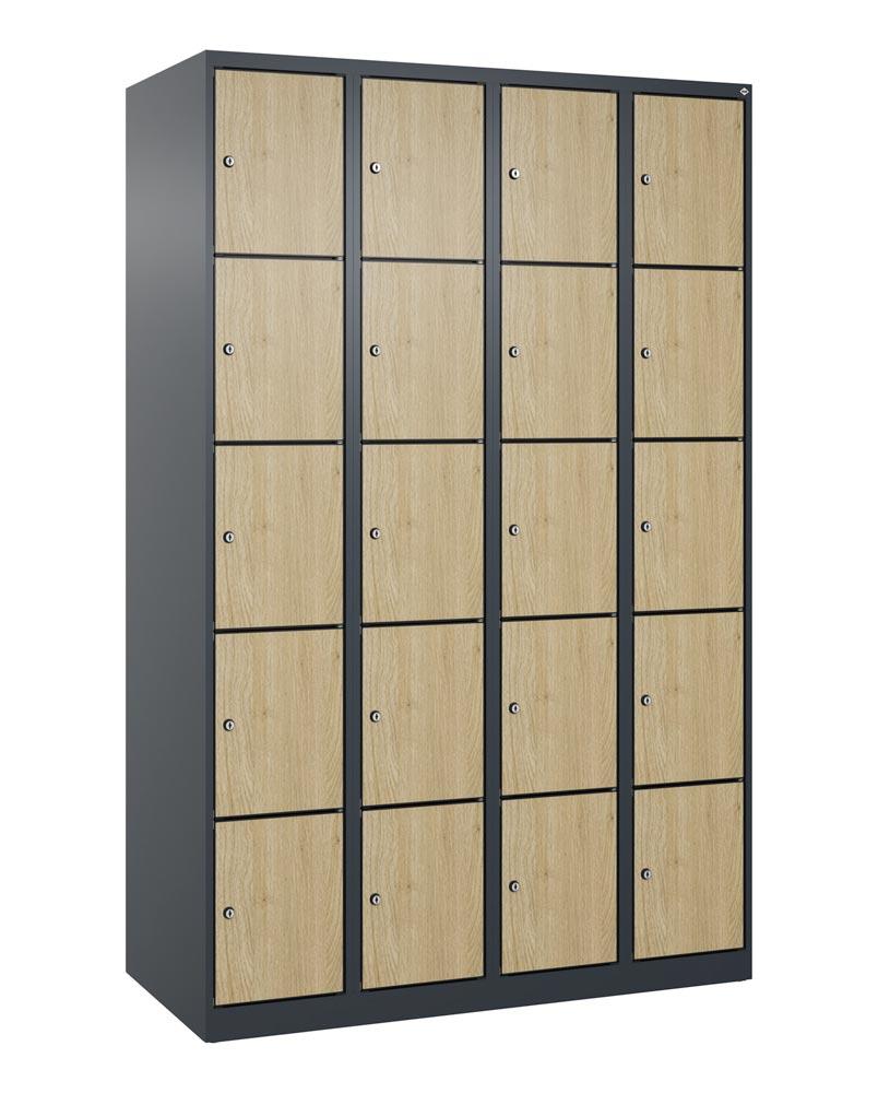 Fächerschrank mit MDF Türen, Breite 120 cm, Höhe 185 cm, Tiefe 50 cm, 20 Fächer