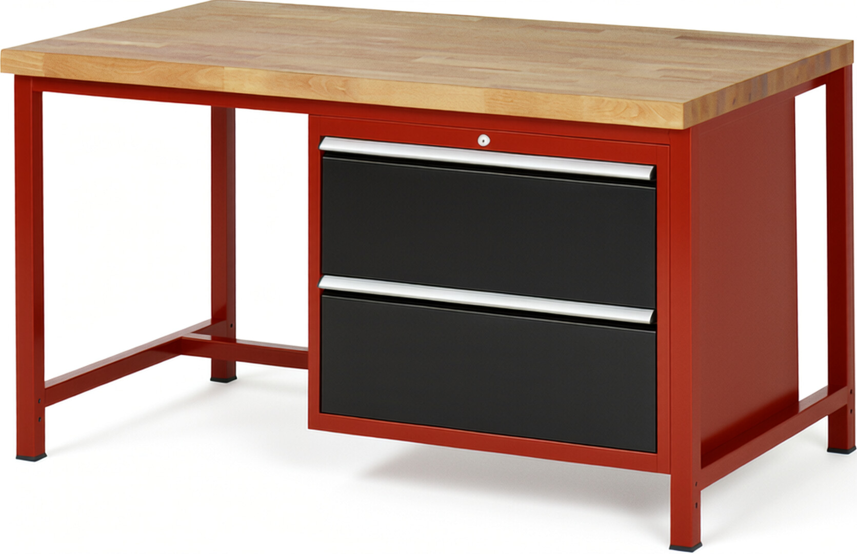 RAU Werkbank rot - schwarz - Breite 150 cm - Tiefe 90 cm - Höhe 104 cm - Buche-Massiv Arbeitsplatte 40 mm