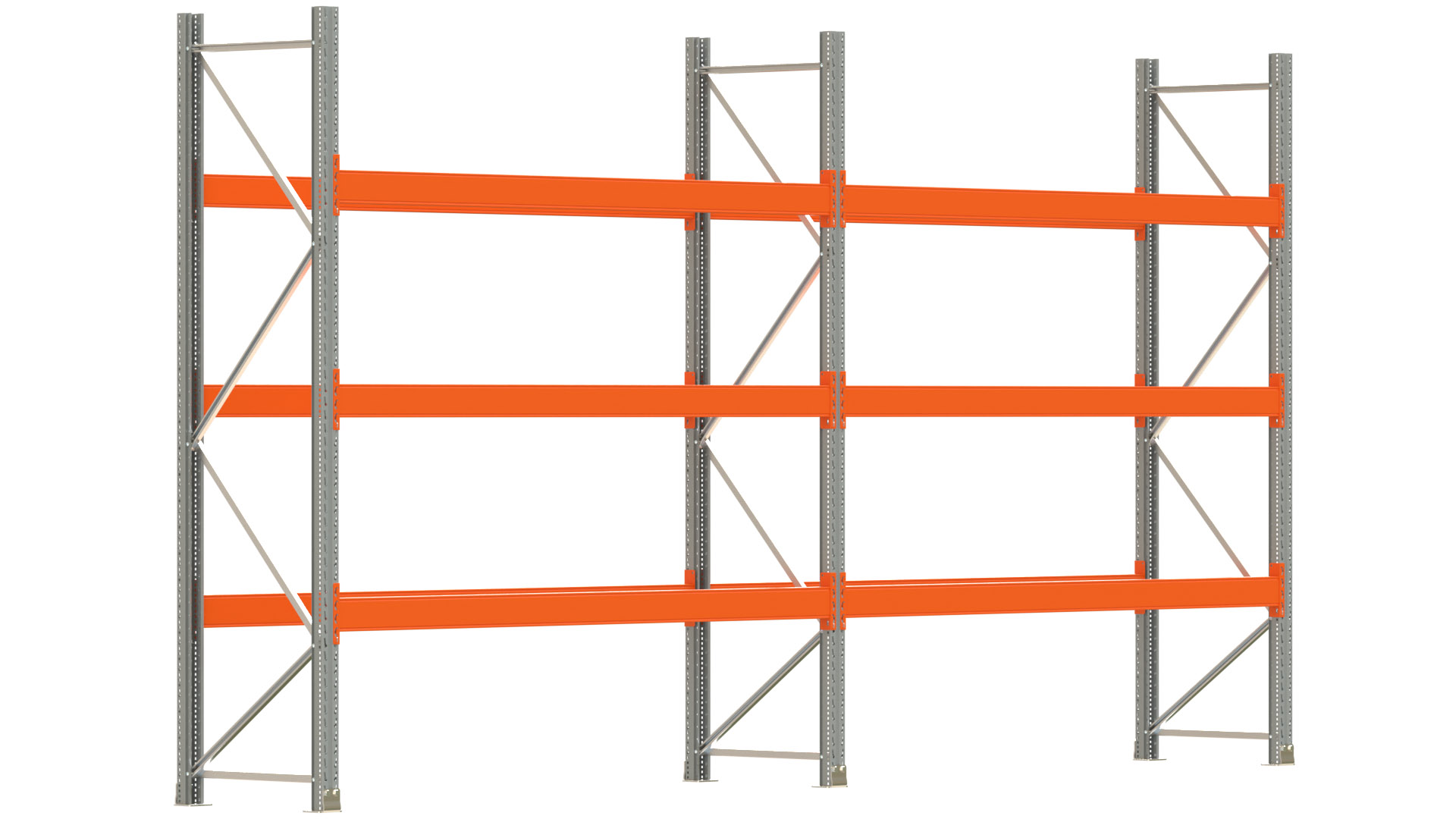 Palettenregal ARTUS - Breite 565,5 cm - Höhe 300 cm - Tiefe 80 cm - 3 Träger-Ebenen - Fachlast 3000 kg - 16 Palettenstellplätze