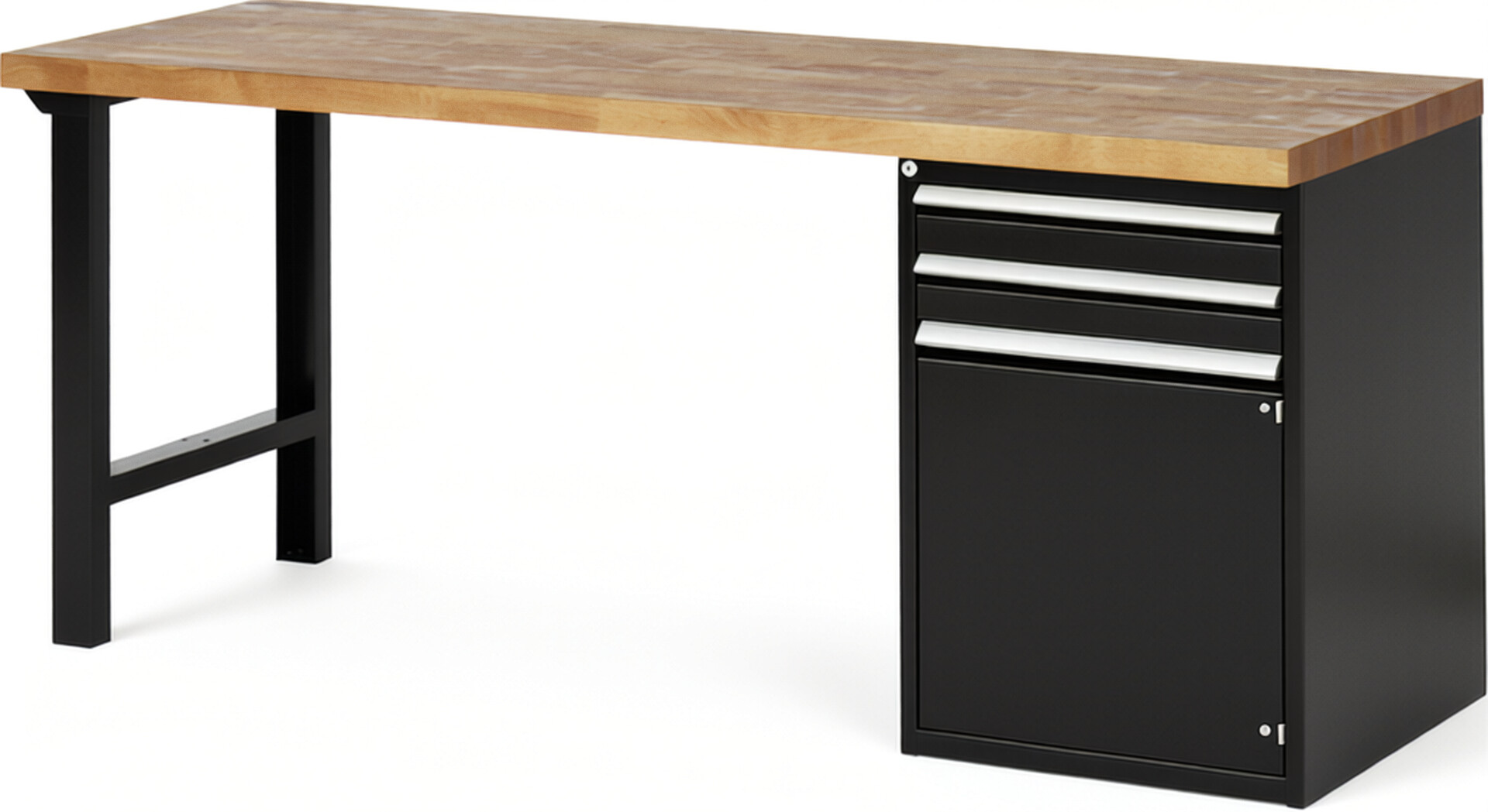 RAU Werkbank schwarz - Breite 200 cm - Tiefe 70 cm - Höhe 84 cm - Buche-Massiv Arbeitsplatte 40 mm