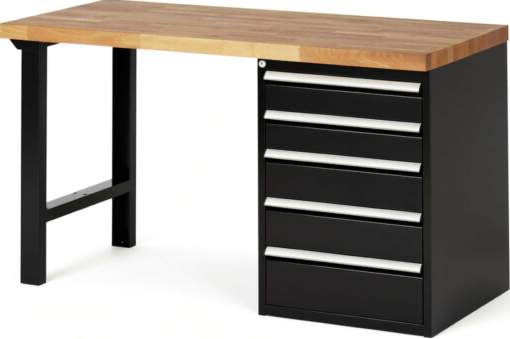 RAU Werkbank schwarz - Breite 150 cm - Tiefe 70 cm - Höhe 89 cm - Buche-Massiv Arbeitsplatte 40 mm