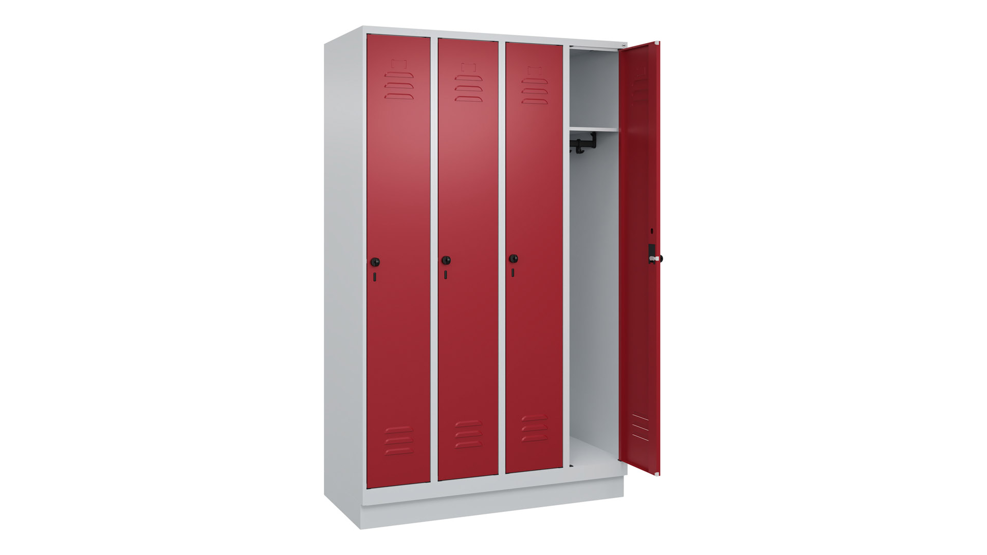 Spind - Garderobenschrank, Breite 120 cm, Höhe 195 cm, Tiefe 50 cm, 4 Abteile