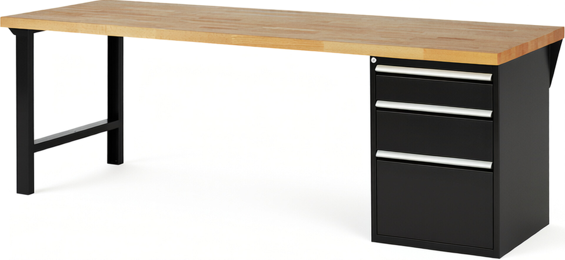 RAU Werkbank schwarz - Breite 250 cm - Tiefe 90 cm - Höhe 84 cm - Buche-Massiv Arbeitsplatte 40 mm