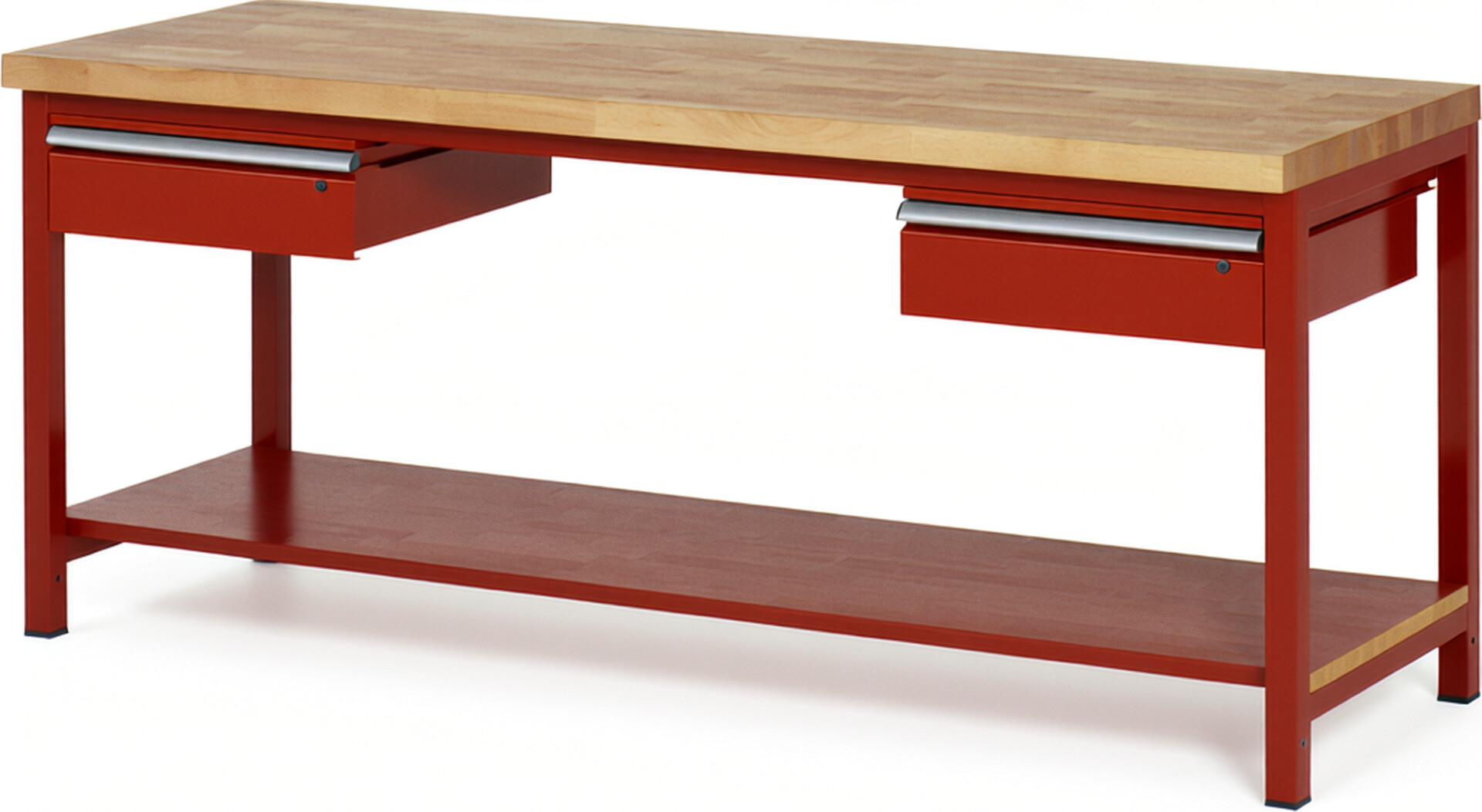 RAU Werkbank rot - Breite 200 cm - Tiefe 70 cm - Höhe 104 cm - Buche-Massiv Arbeitsplatte 40 mm
