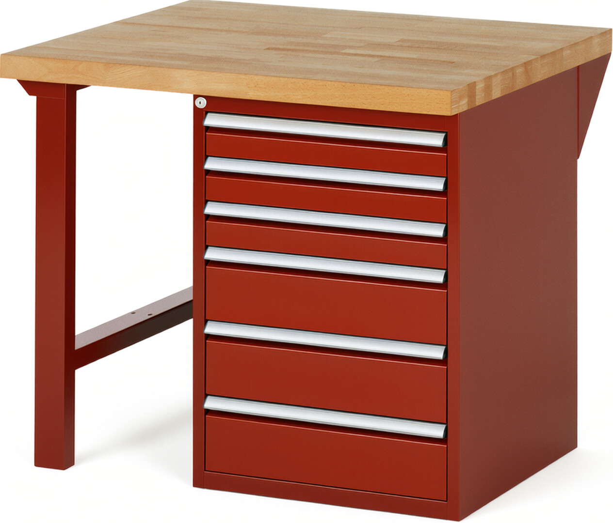 RAU Werkbank rot - Breite 100 cm - Tiefe 90 cm - Höhe 89 cm - Buche-Massiv Arbeitsplatte 40 mm