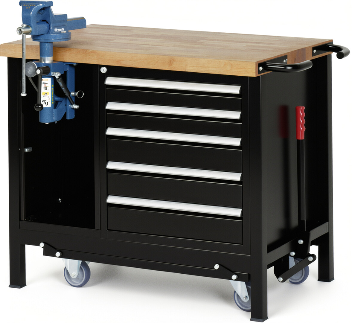 RAU Werkbank schwarz - Breite 100 cm - Tiefe 70 cm - Höhe 88 cm - Buche-Massiv Arbeitsplatte 40 mm