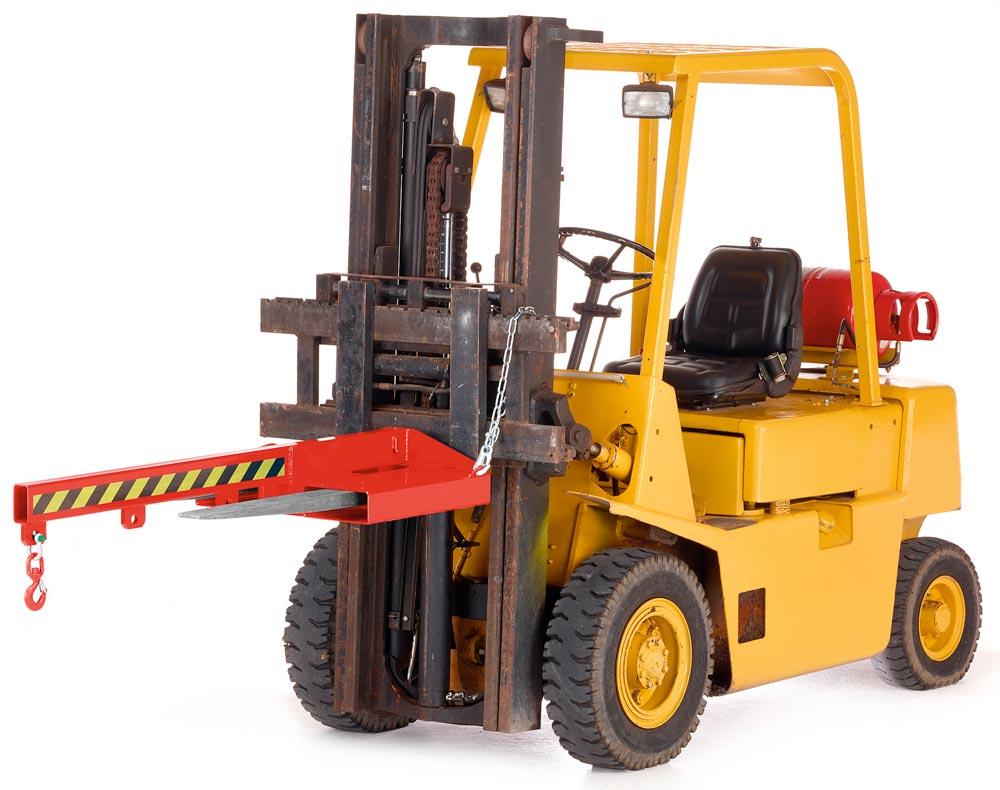 Kranarm für Gabelstapler, Länge 1500 mm, Traglast 250-1000 kg, starr, RAL 3000 feuerrot