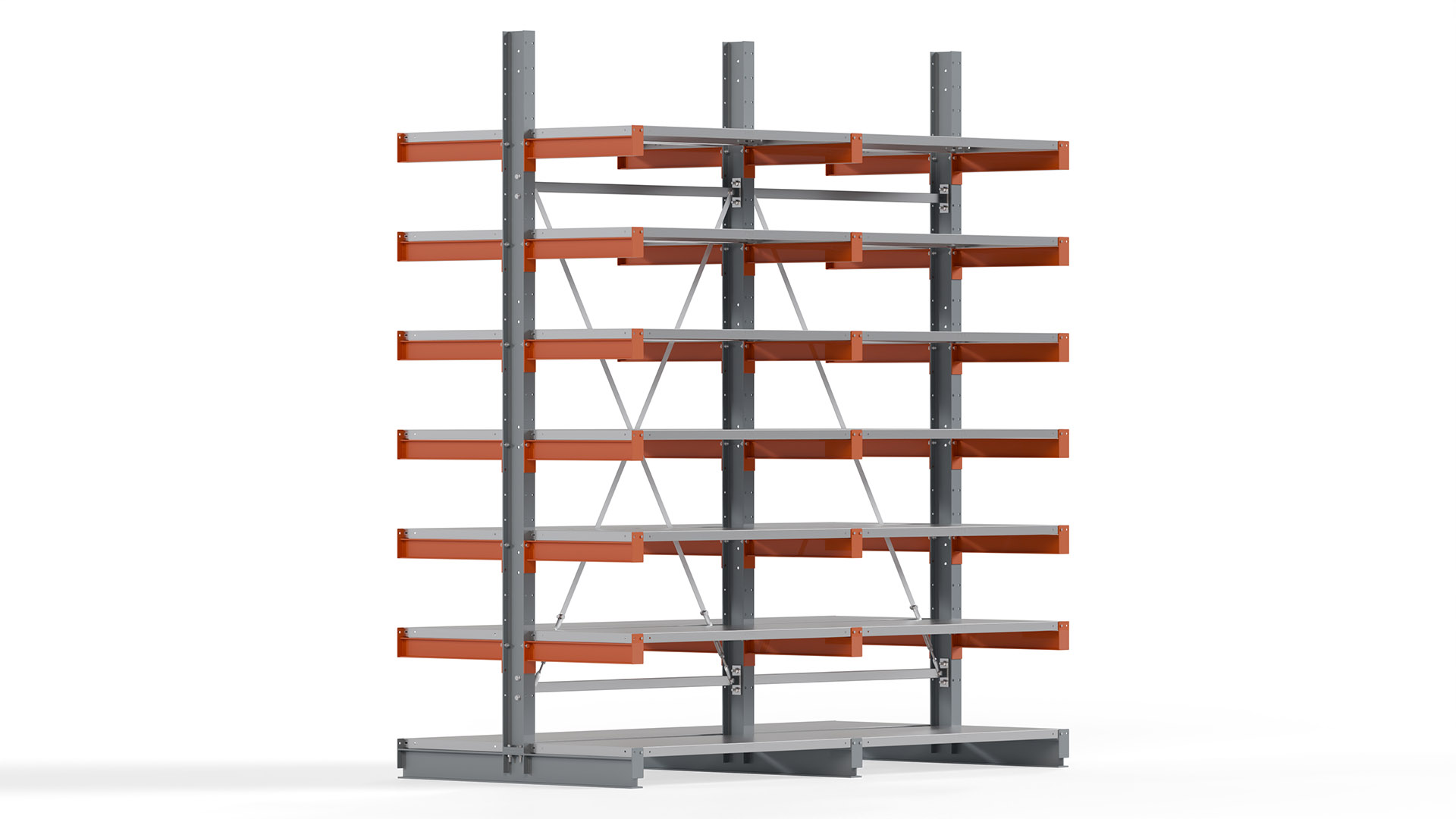 Kragarmregal KARL basic - lackiert - Breite: 256 cm - Höhe: 300 cm - Tiefe: 60 cm - Traglast je Kragarm: 740 kg - beidseitig