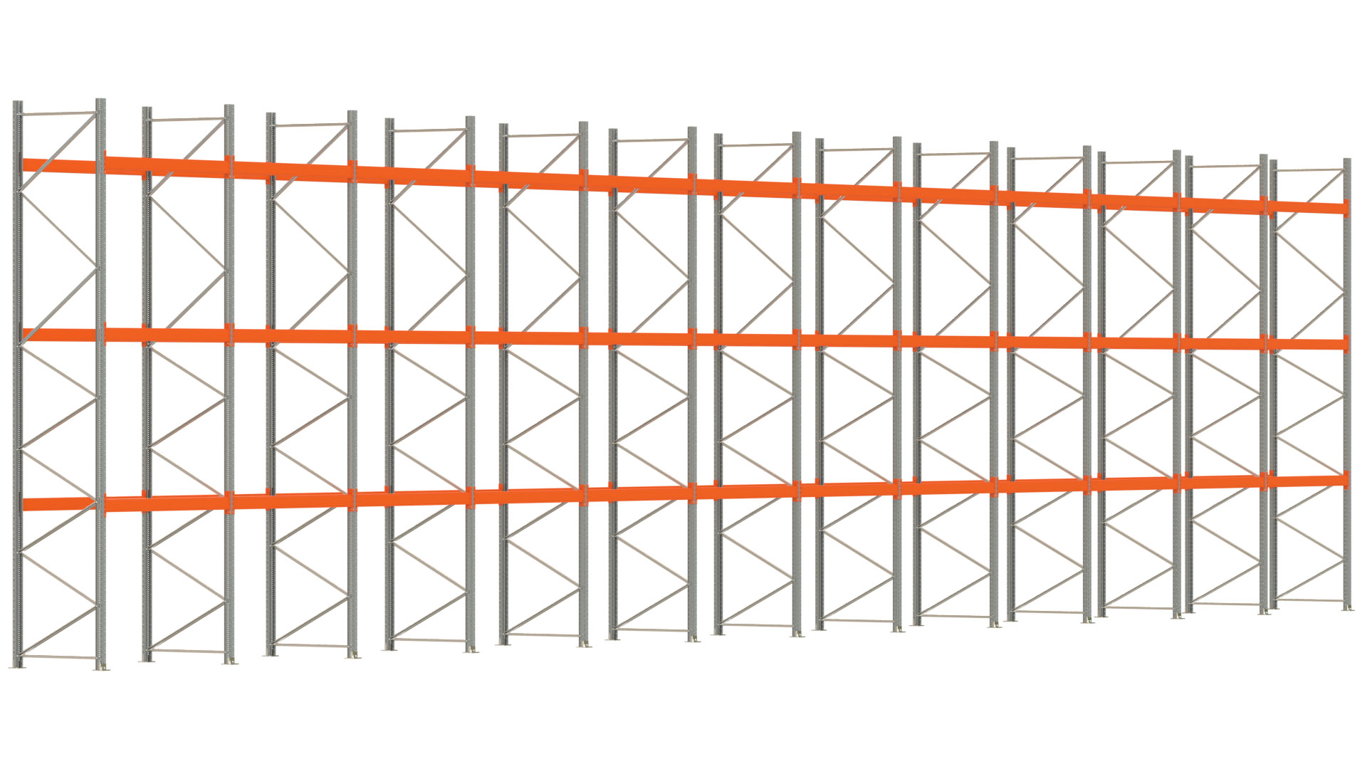 Palettenregal ARTUS - Breite 2390,5 cm - Höhe 550 cm - Tiefe 110 cm - Fachlast 3000 kg - 96 Palettenstellplätze