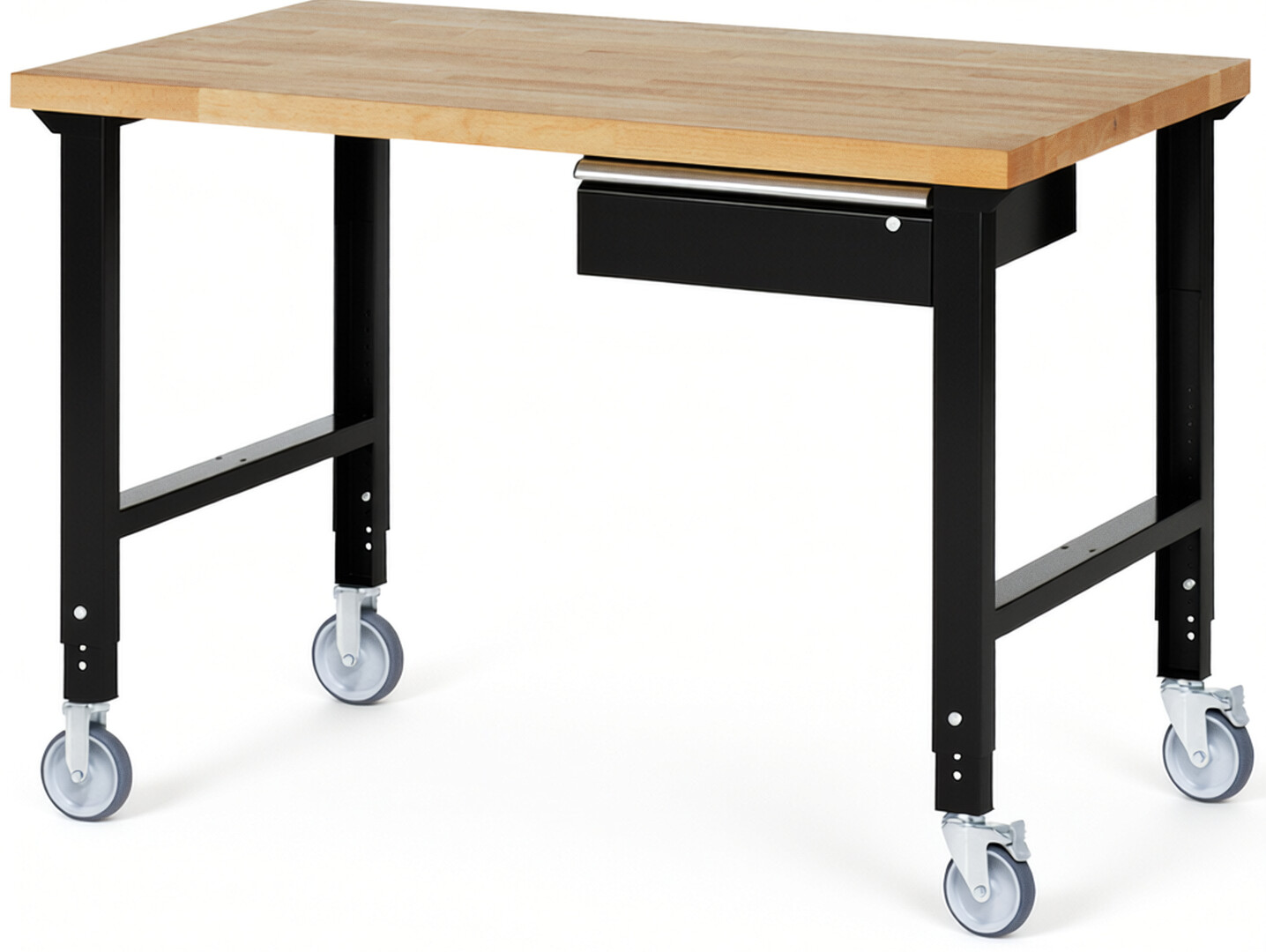 RAU Werkbank schwarz - Breite 150 cm - Tiefe 90 cm - Höhe 100 cm - Buche-Massiv Arbeitsplatte 40 mm