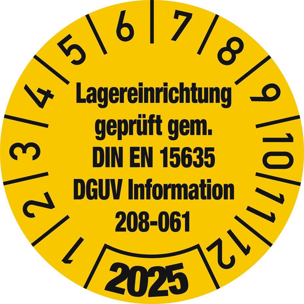Prüfplakette, Lagereinrichtung geprüft 2025