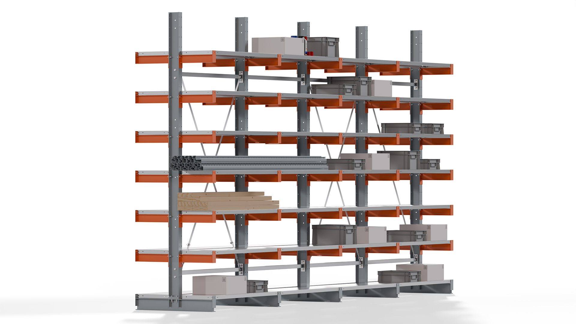Kragarmregal KARL basic - lackiert - Breite: 512 cm - Höhe: 300 cm - Tiefe: 40 cm - Traglast je Kragarm: 1100 kg - beidseitig