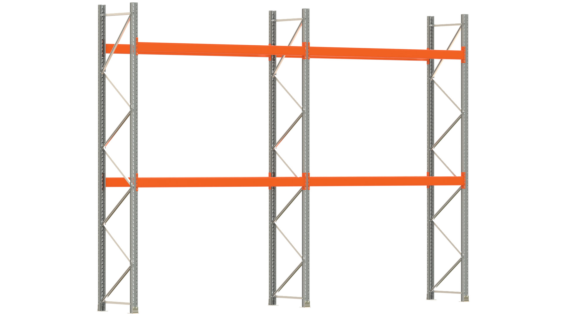 Palettenregal ARTUS - Breite 565,5 cm - Höhe 400 cm - Tiefe 80 cm - 2 Träger-Ebenen - max. Fachlast 3000 kg - 12 Palettenstellplätze