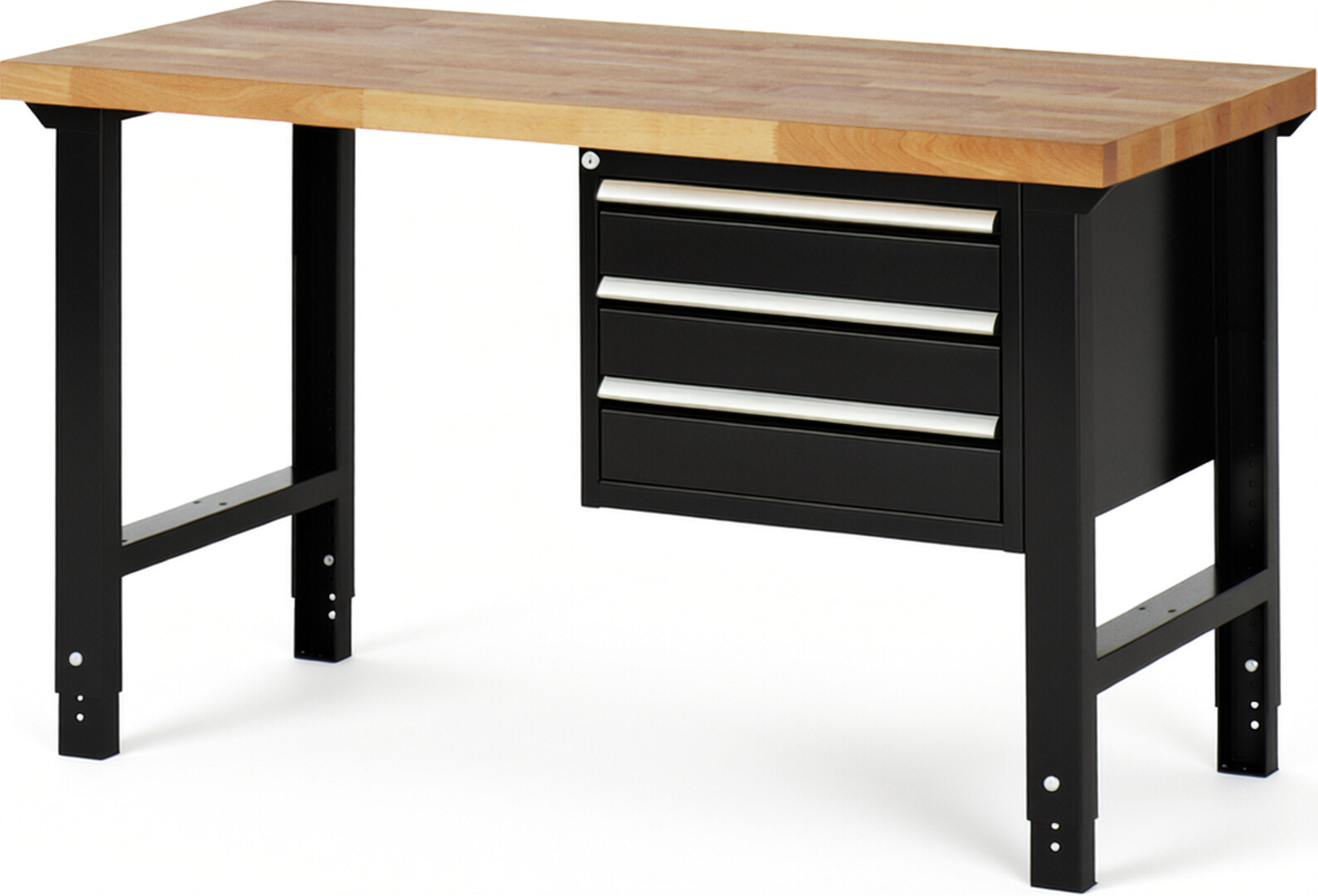 RAU Werkbank schwarz - Breite 150 cm - Tiefe 70 cm - Höhe 114 cm - Buche-Massiv Arbeitsplatte 40 mm